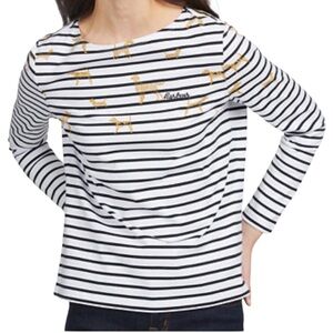 Barbour Hawkins Cotton Striped Embroidered Country Dog Top Size 8 White Black